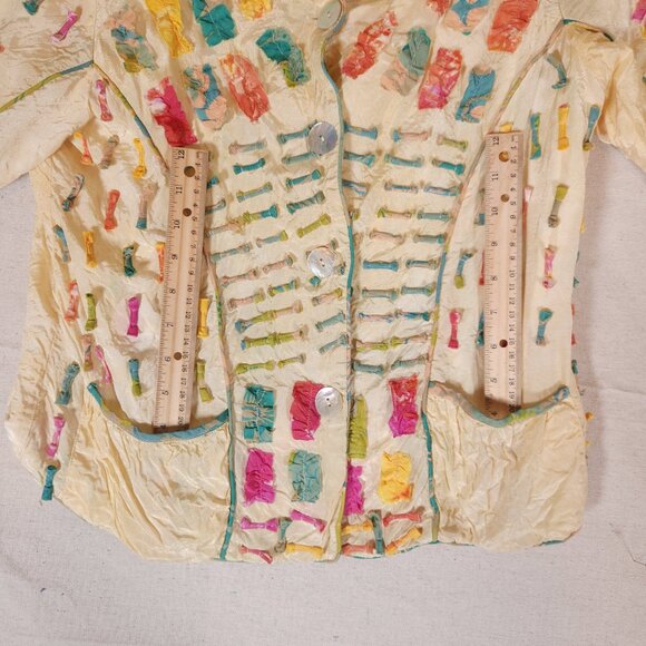 Parsley & Sage Button Down Jacket Top Womens Medium Multicolor Appliques FLAW - Picture 8 of 13